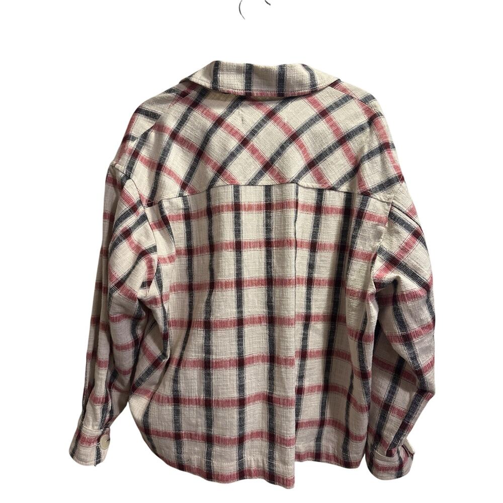 Zara Women S Italian Fabric Plaid Oversized Shacket Jacket Red Cream Black - Picture 5 of 5
